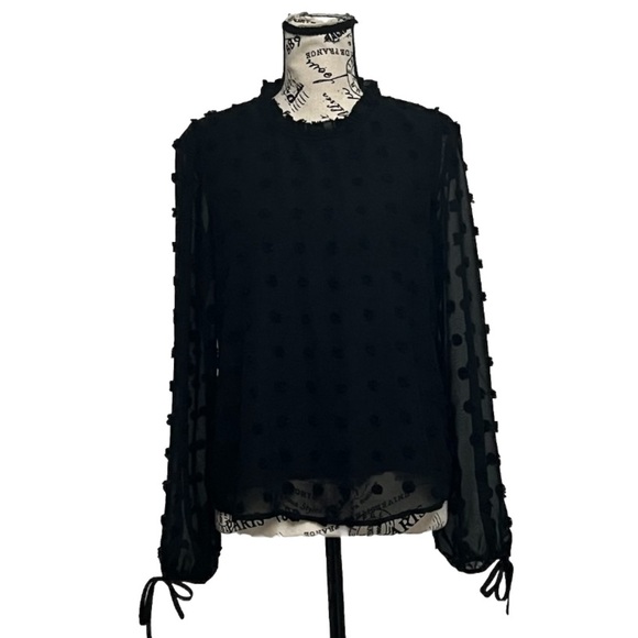 Liumilac Women's Swiss Dot Long Sleeve Chiffon Blouse Sheer Mesh Overlay Black S - Picture 2 of 10